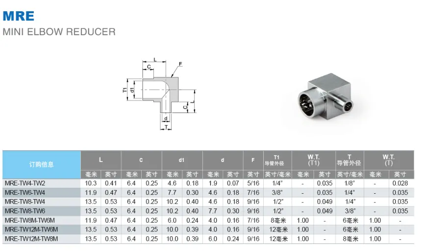 Переходник угловой разноразмерный под приварку MRE: Трубка дюйм / Type MRE Mini Elbow Reducer inch